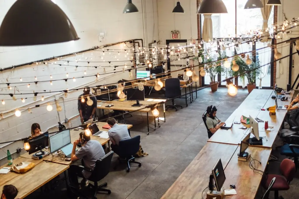 Coworking space with modern ergonomic furniture
