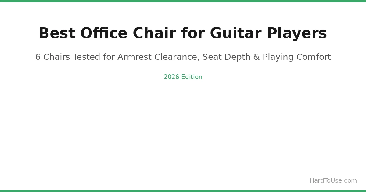 Person playing acoustic guitar sitting in a Herman Miller Aeron office chair with armrests flipped up for clearance