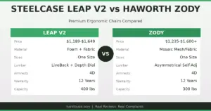Steelcase Leap V2 vs Haworth Zody comparison - premium ergonomic office chairs head to head