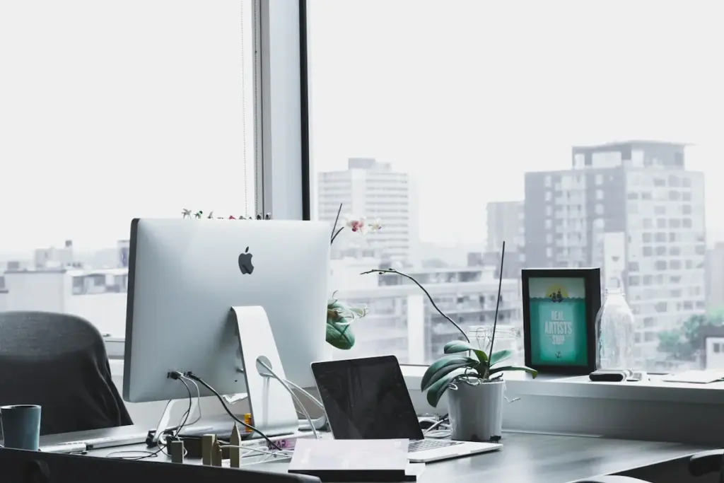 Bright office with natural light and ergonomic setup